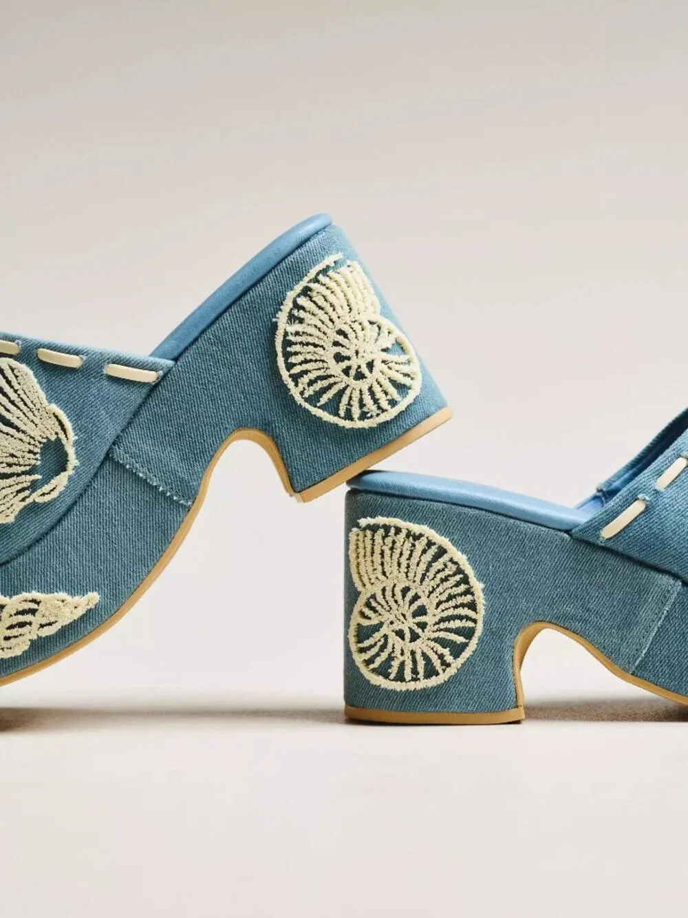 Anthropologie Matisse Exclusive Embroidered Platform Heeled Sandals Dark Denim 8